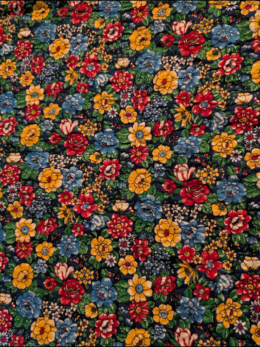 Vintage Floral Super Puff Fabric in Red, Yellow, Blue & Green -